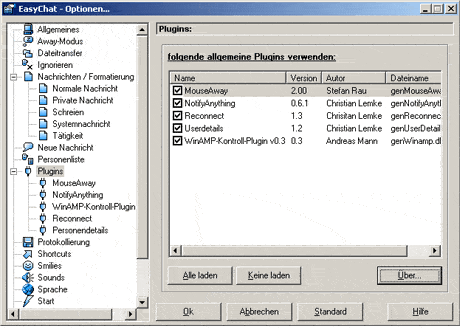 Plugins-Optionsseite